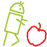 An animation showing Android running and rolling Apple along the ground